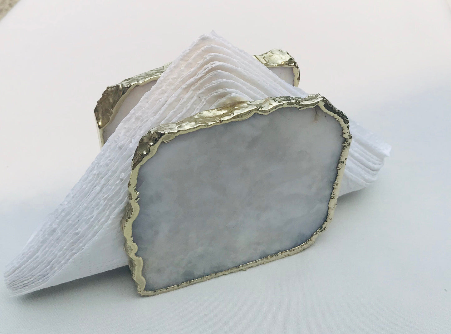 White Agate Napkin Holder/Natural Stone Napkin Holder/Paper Napkin
