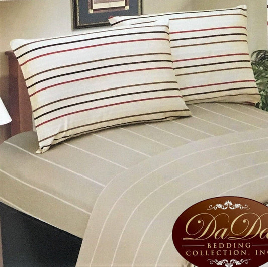 DaDa Bedding Multi-Color White Striped Flat Sheet & Pillow Cases Set